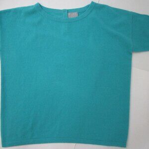 CASHMERE Knit Sweater Pullover Short Sleeve Oversized Boxy Teal Blue